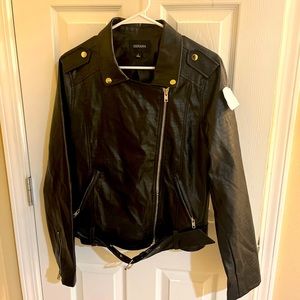 Zenana Women’s Croc Embossed Faux Leather Belted Pocket Jacket Navy Size L NWT